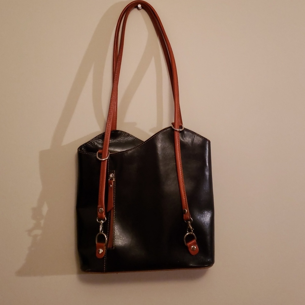 Navy blue Italian leather purse long with straps